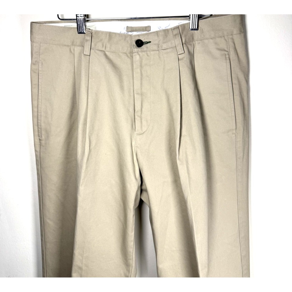 Orvis Men's Chino Beige Pants Size 34 100% Cotton Preppy Pleated